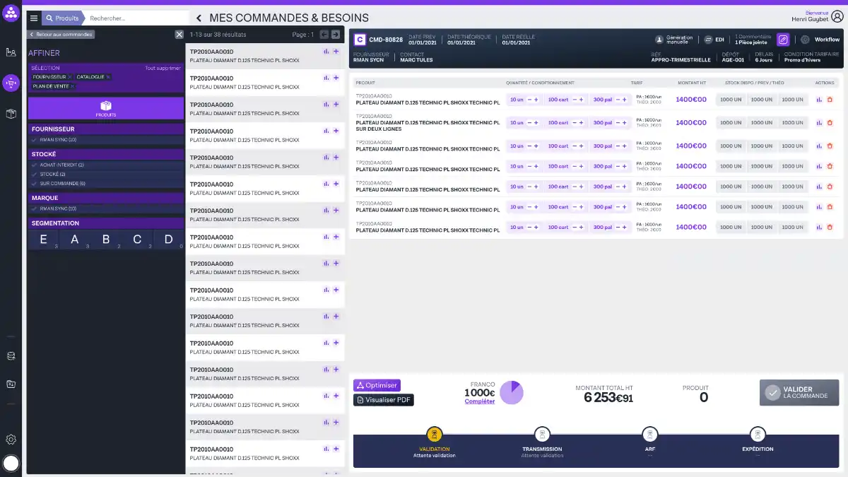 Écran RMAN Sync de préconisation de commande pour optimiser les approvisionnements